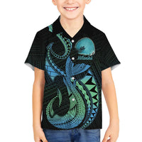 Personalised Hawaii Kure Atoll Family Matching Puletasi and Hawaiian Shirt Holaniku Coral Reef with Polynesian Tribal LT9 Son's Shirt Blue - Polynesian Pride