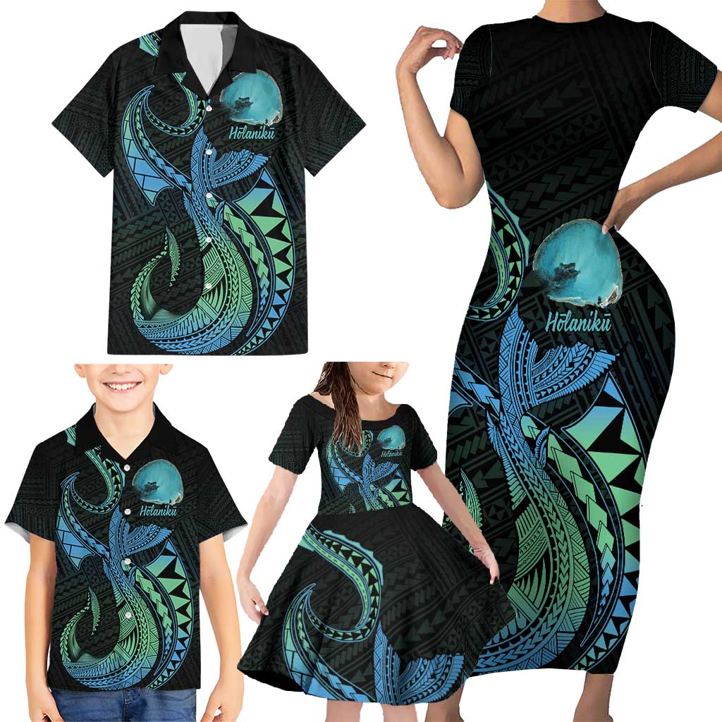 Personalised Hawaii Kure Atoll Family Matching Short Sleeve Bodycon Dress and Hawaiian Shirt Holaniku Coral Reef with Polynesian Tribal LT9 - Polynesian Pride