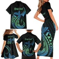 Personalised Hawaii Kure Atoll Family Matching Short Sleeve Bodycon Dress and Hawaiian Shirt Holaniku Coral Reef with Polynesian Tribal LT9 - Polynesian Pride
