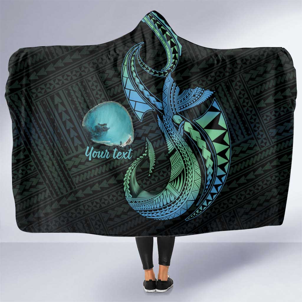 Personalised Hawaii Kure Atoll Hooded Blanket Holaniku Coral Reef with Polynesian Tribal LT9 One Size Blue - Polynesian Pride