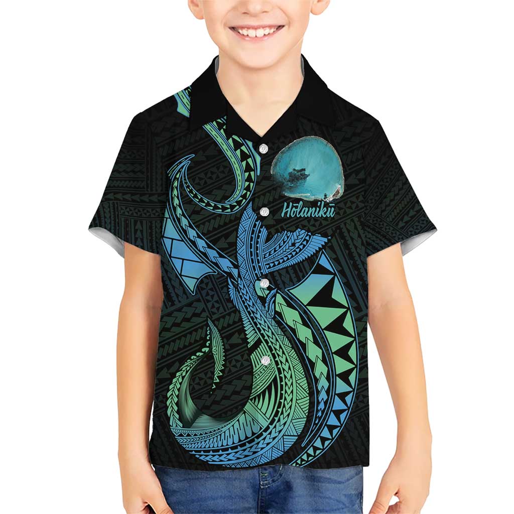 Personalised Hawaii Kure Atoll Kid Hawaiian Shirt Holaniku Coral Reef with Polynesian Tribal LT9 Kid Blue - Polynesian Pride