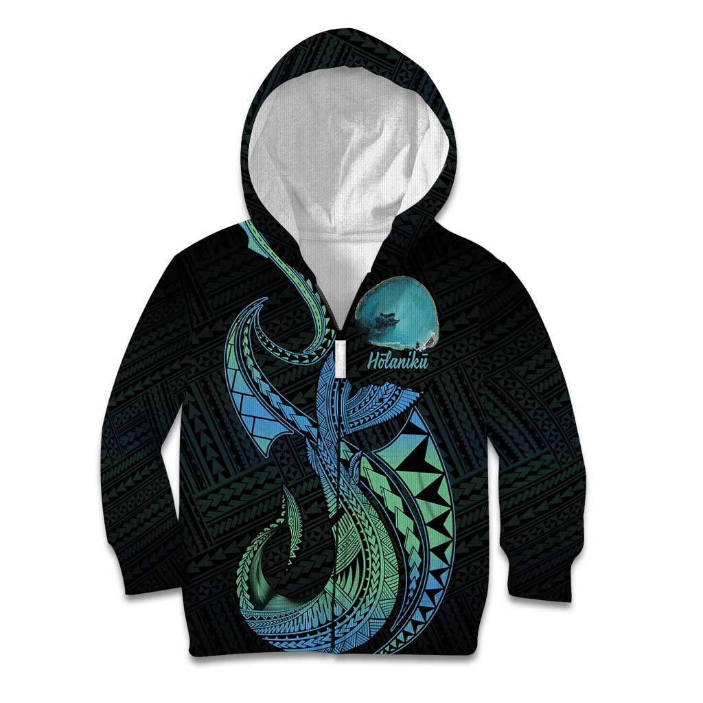 Personalised Hawaii Kure Atoll Kid Hoodie Holaniku Coral Reef with Polynesian Tribal LT9 Zip Hoodie Blue - Polynesian Pride