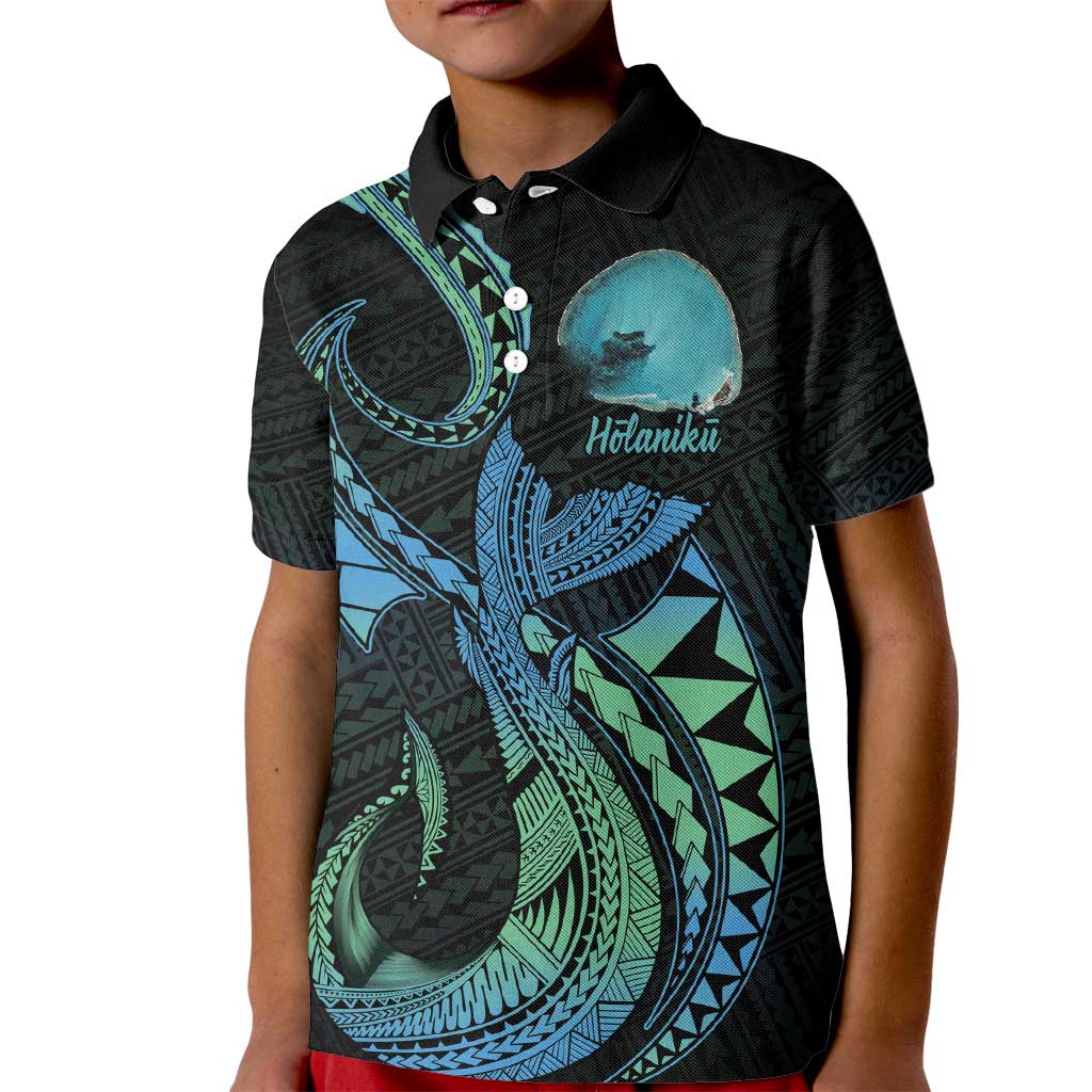 Personalised Hawaii Kure Atoll Kid Polo Shirt Holaniku Coral Reef with Polynesian Tribal LT9 Kid Blue - Polynesian Pride
