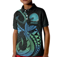 Personalised Hawaii Kure Atoll Kid Polo Shirt Holaniku Coral Reef with Polynesian Tribal LT9 Kid Blue - Polynesian Pride