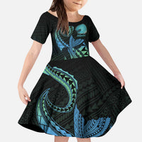 Personalised Hawaii Kure Atoll Kid Short Sleeve Dress Holaniku Coral Reef with Polynesian Tribal LT9 KID Blue - Polynesian Pride