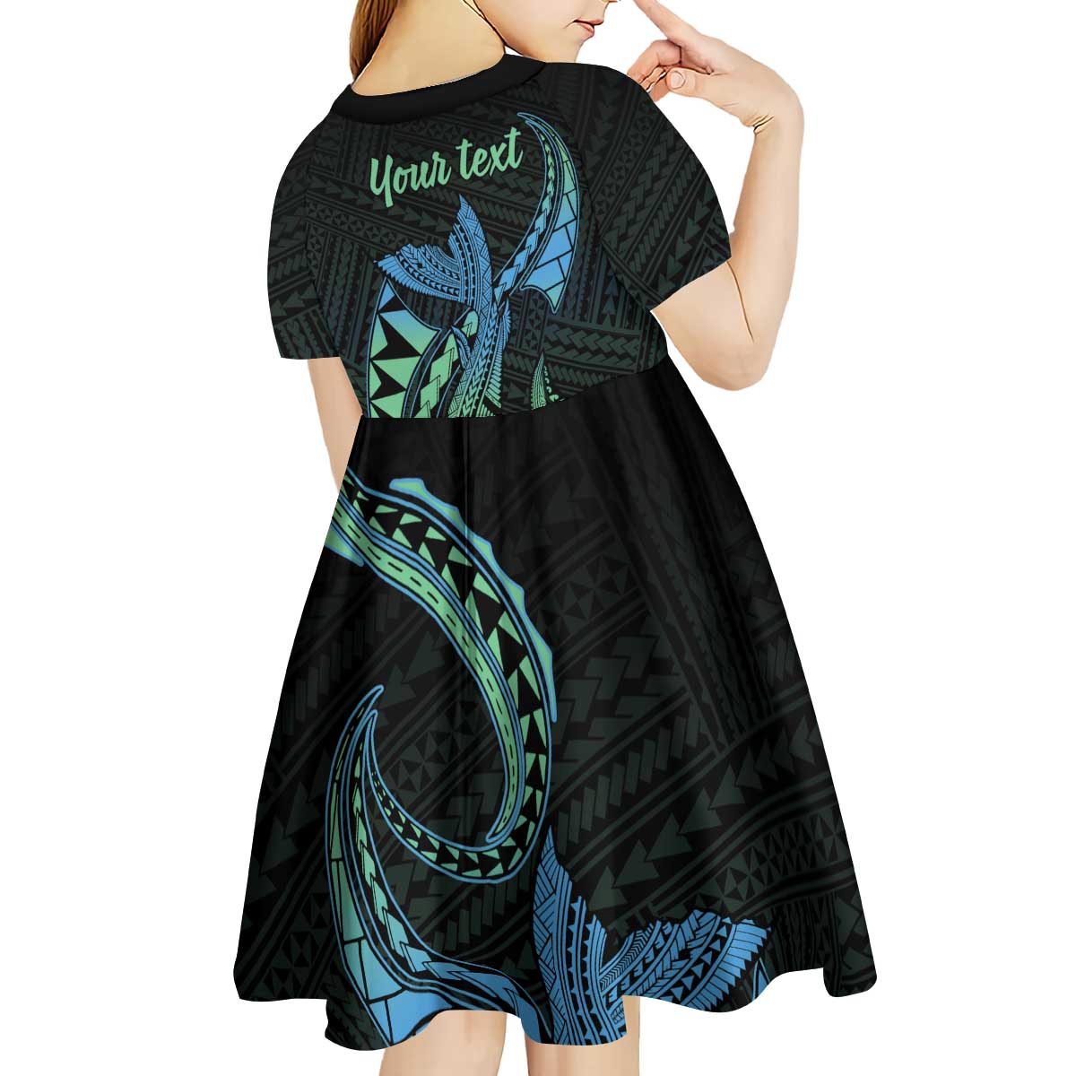 Personalised Hawaii Kure Atoll Kid Short Sleeve Dress Holaniku Coral Reef with Polynesian Tribal LT9 - Polynesian Pride