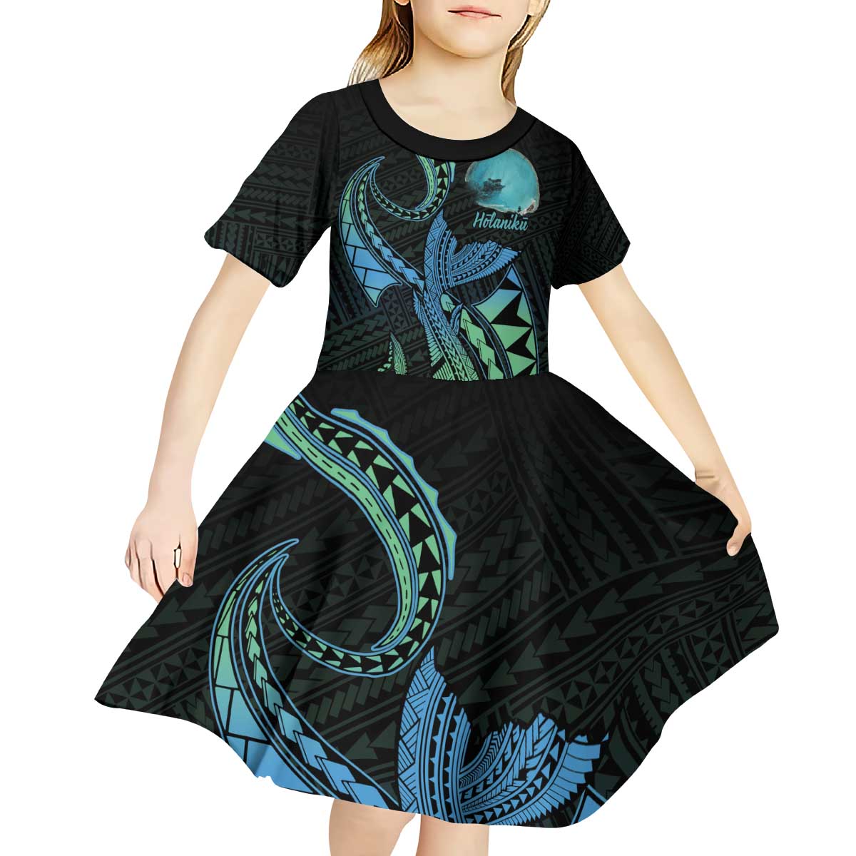 Personalised Hawaii Kure Atoll Kid Short Sleeve Dress Holaniku Coral Reef with Polynesian Tribal LT9 - Polynesian Pride