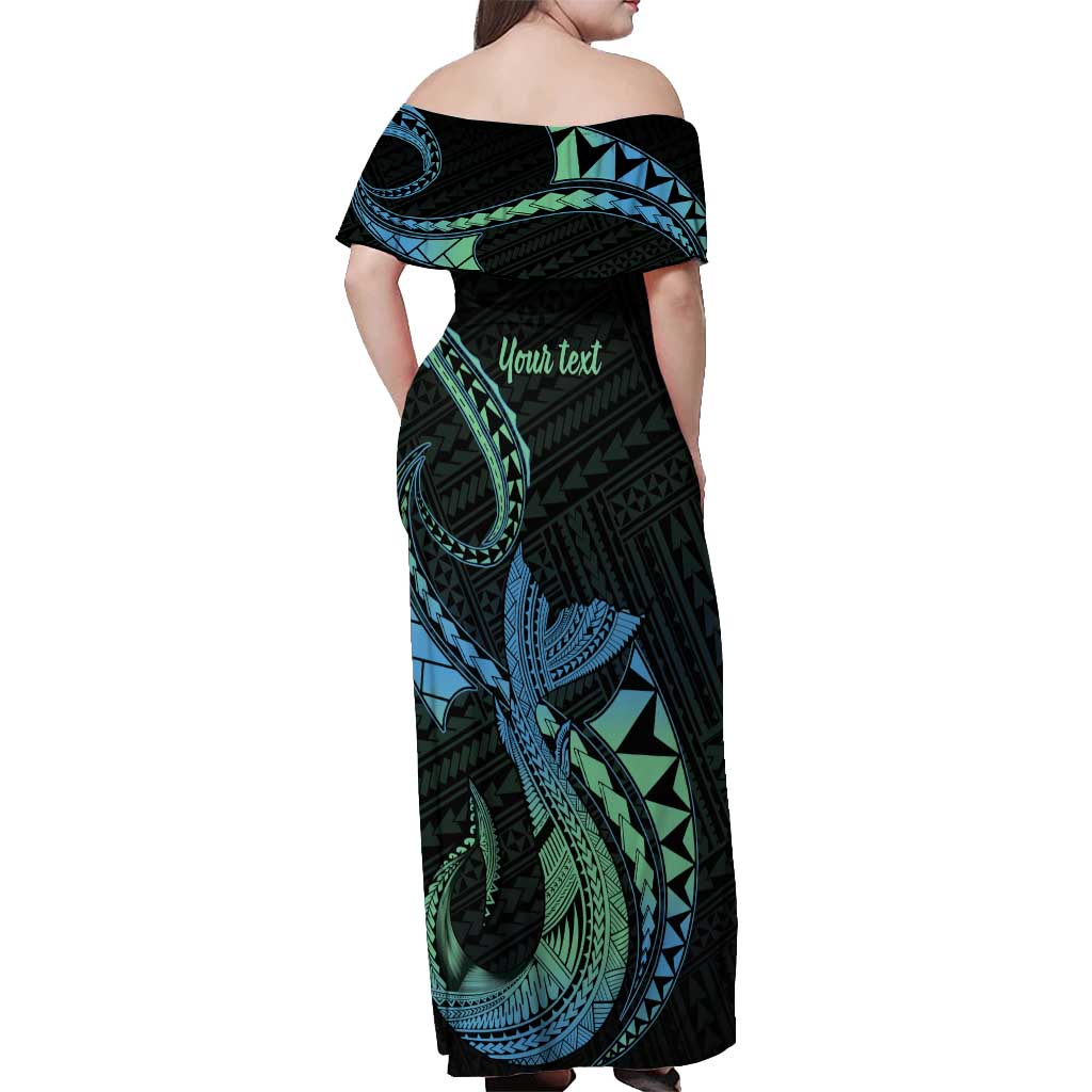 Personalised Hawaii Kure Atoll Off Shoulder Maxi Dress Holaniku Coral Reef with Polynesian Tribal LT9 - Polynesian Pride