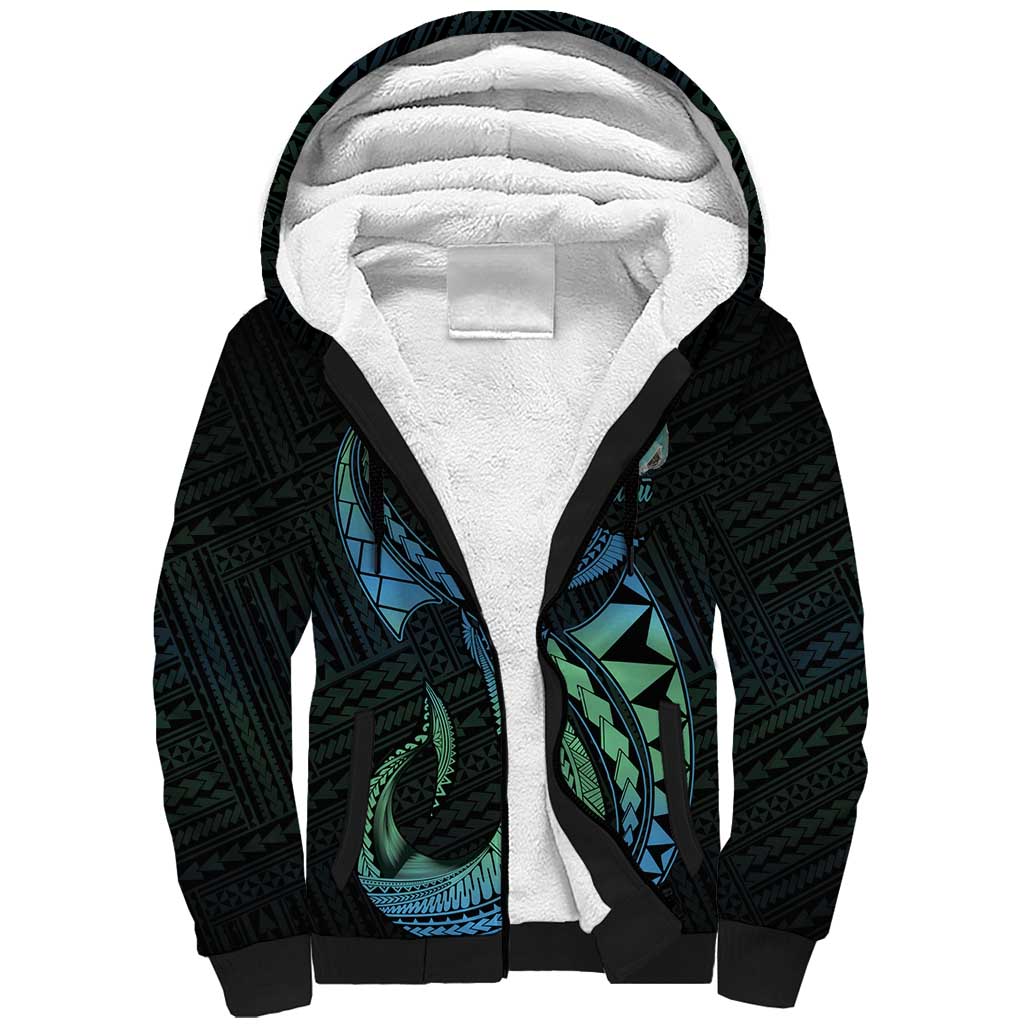 Personalised Hawaii Kure Atoll Sherpa Hoodie Holaniku Coral Reef with Polynesian Tribal LT9 Unisex Blue - Polynesian Pride
