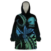Personalised Hawaii Kure Atoll Wearable Blanket Hoodie Holaniku Coral Reef with Polynesian Tribal LT9 One Size Blue - Polynesian Pride
