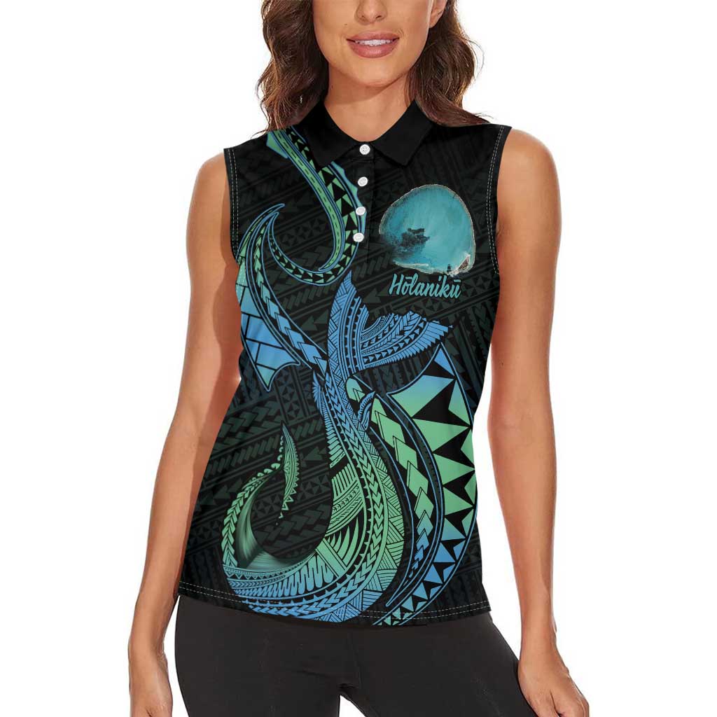 Personalised Hawaii Kure Atoll Women Sleeveless Polo Shirt Holaniku Coral Reef with Polynesian Tribal LT9 - Polynesian Pride