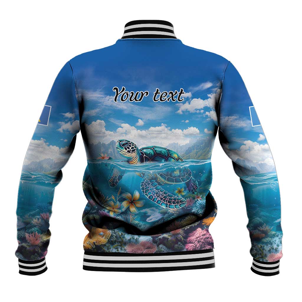 Personalised Palau Kayangel Atoll Baseball Jacket Turtle With Coral Reef Under Water
