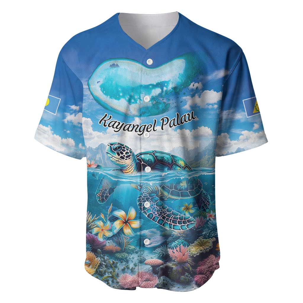 Personalised Palau Kayangel Atoll Baseball Jersey Turtle With Coral Reef Under Water LT9 Blue - Polynesian Pride