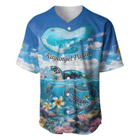 Personalised Palau Kayangel Atoll Baseball Jersey Turtle With Coral Reef Under Water LT9 Blue - Polynesian Pride