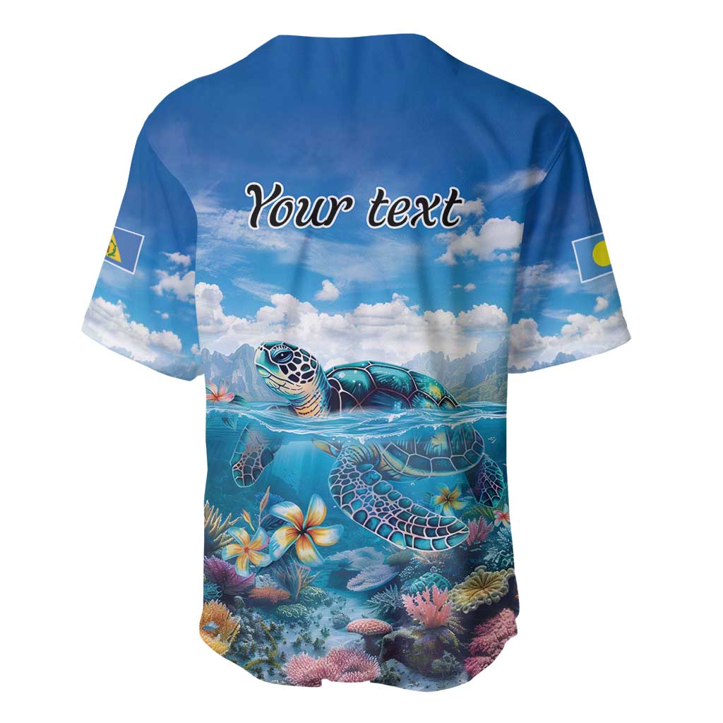 Personalised Palau Kayangel Atoll Baseball Jersey Turtle With Coral Reef Under Water LT9 - Polynesian Pride