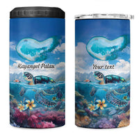 Personalised Palau Kayangel Atoll 4 in 1 Can Cooler Tumbler Turtle With Coral Reef Under Water LT9 One Size: 16 oz Blue - Polynesian Pride
