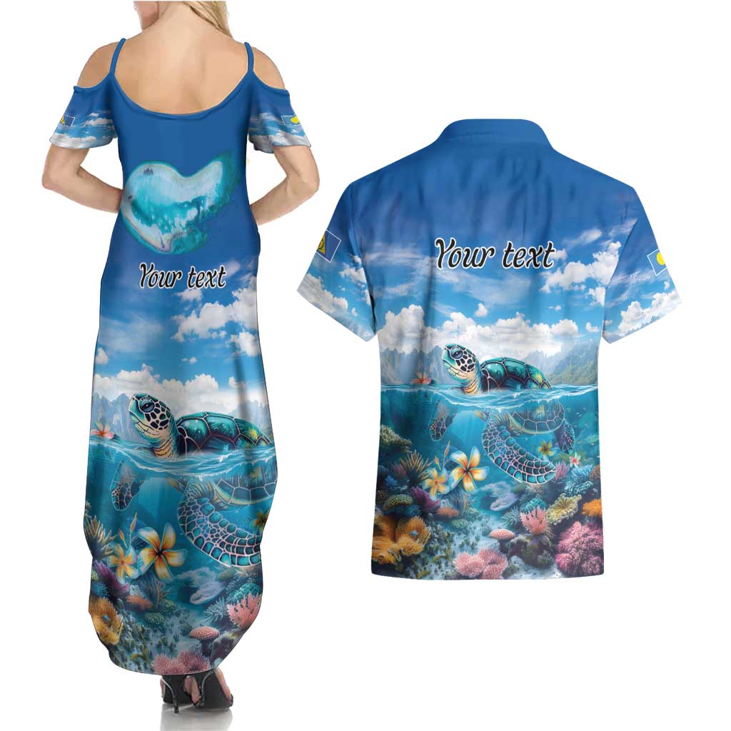 Personalised Palau Kayangel Atoll Couples Matching Summer Maxi Dress and Hawaiian Shirt Turtle With Coral Reef Under Water LT9 - Polynesian Pride
