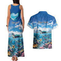 Personalised Palau Kayangel Atoll Couples Matching Tank Maxi Dress and Hawaiian Shirt Turtle With Coral Reef Under Water LT9 - Polynesian Pride