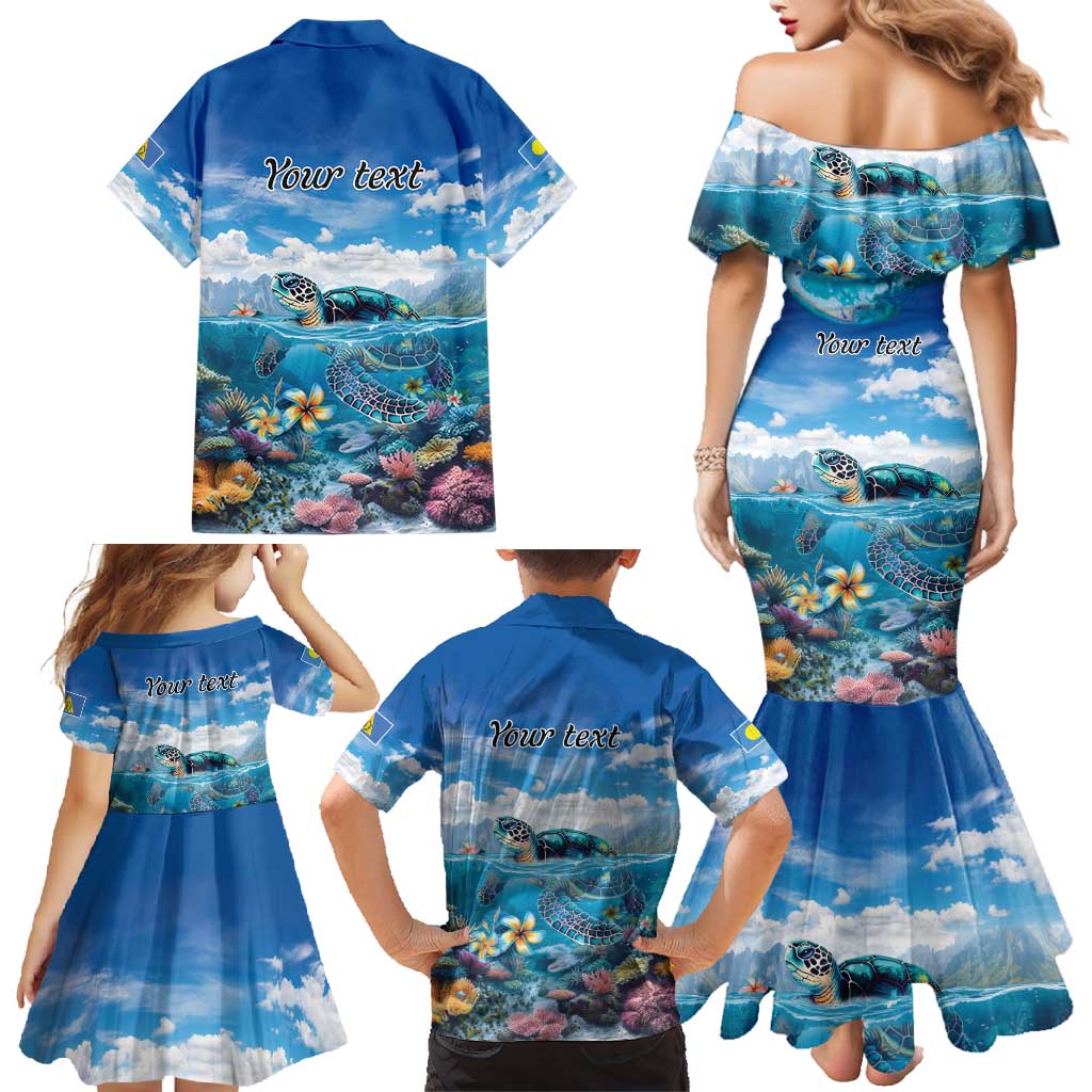Personalised Palau Kayangel Atoll Family Matching Mermaid Dress and Hawaiian Shirt Turtle With Coral Reef Under Water LT9 - Polynesian Pride