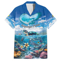 Personalised Palau Kayangel Atoll Family Matching Off Shoulder Maxi Dress and Hawaiian Shirt Turtle With Coral Reef Under Water LT9 Dad's Shirt - Short Sleeve Blue - Polynesian Pride