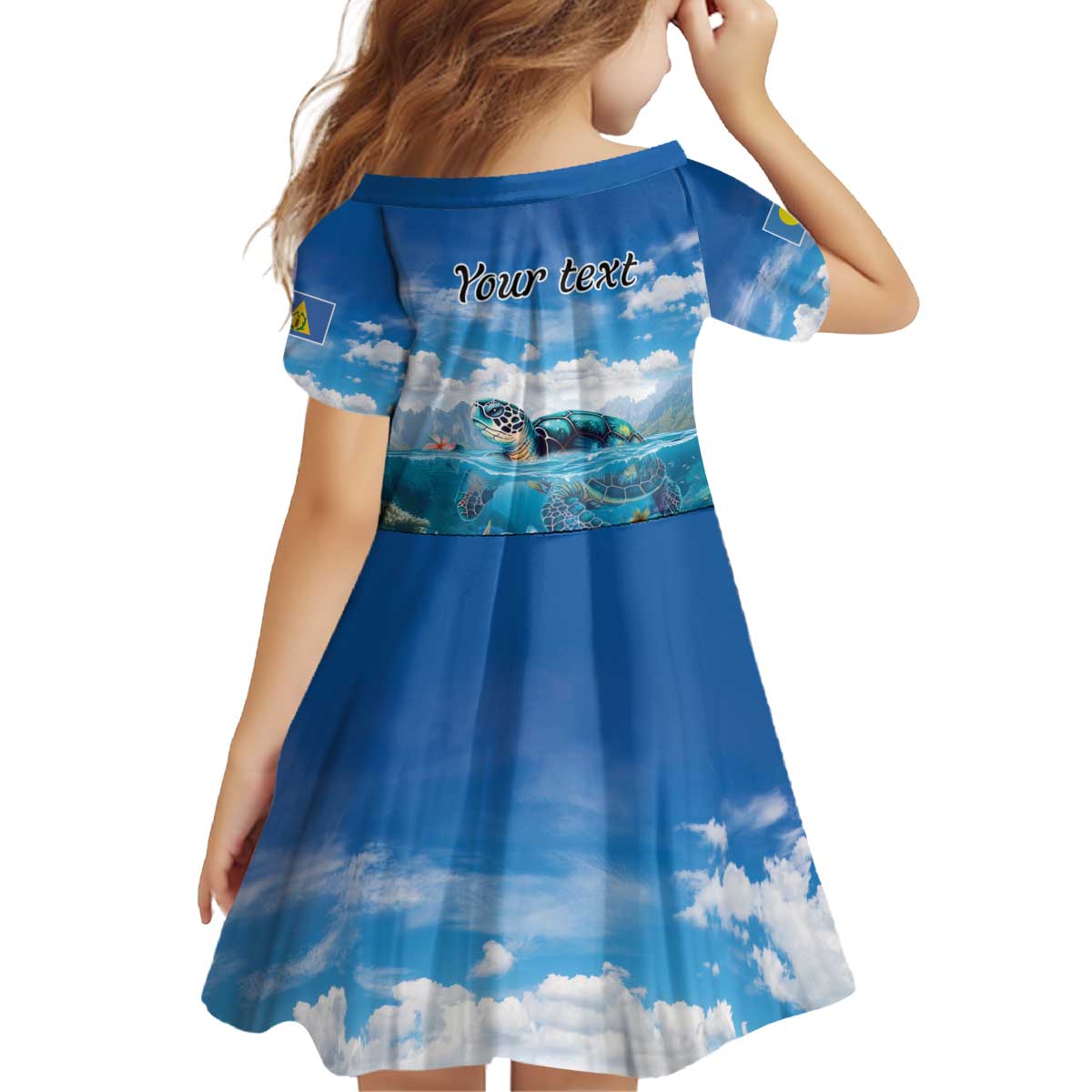 Personalised Palau Kayangel Atoll Family Matching Off Shoulder Short Dress and Hawaiian Shirt Turtle With Coral Reef Under Water LT9 - Polynesian Pride