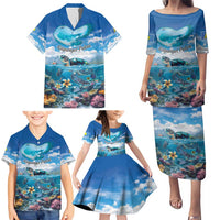 Personalised Palau Kayangel Atoll Family Matching Puletasi and Hawaiian Shirt Turtle With Coral Reef Under Water LT9 - Polynesian Pride