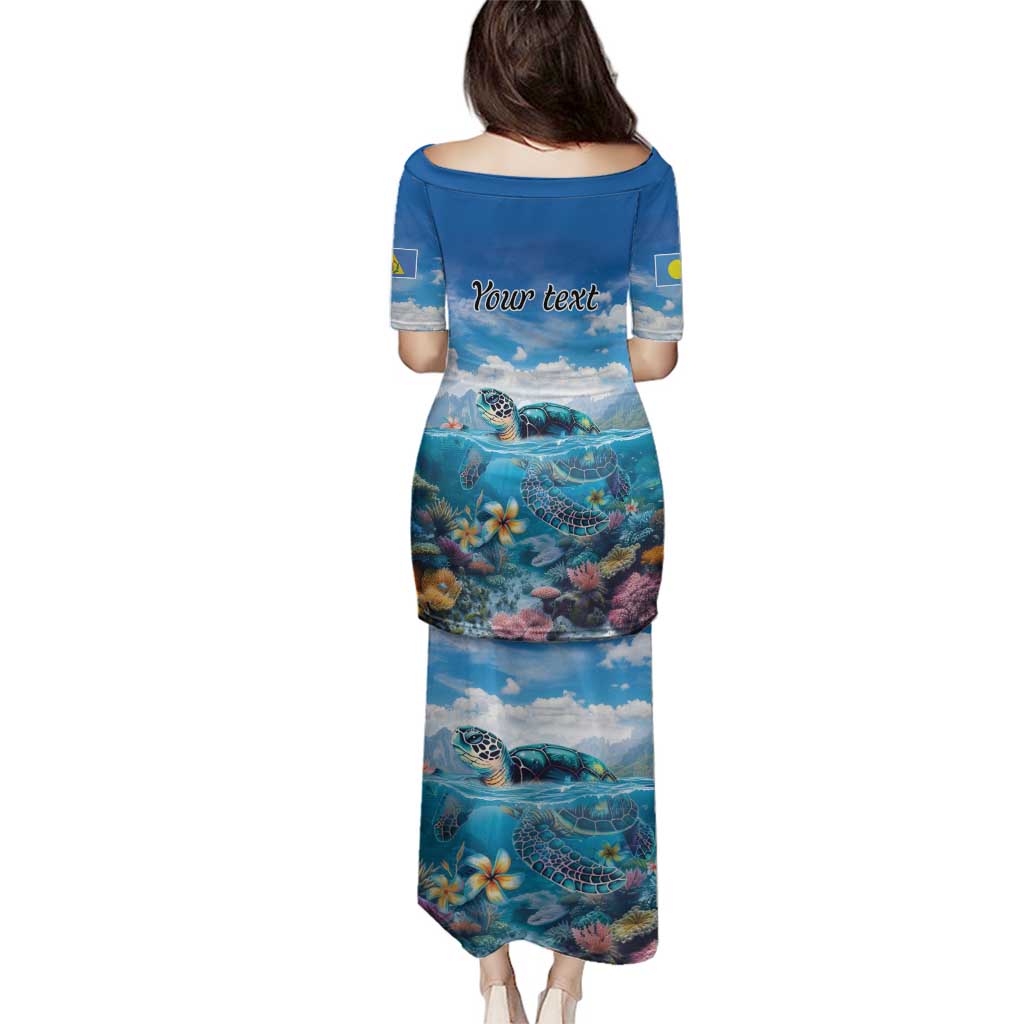 Personalised Palau Kayangel Atoll Family Matching Puletasi and Hawaiian Shirt Turtle With Coral Reef Under Water LT9 - Polynesian Pride