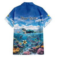 Personalised Palau Kayangel Atoll Family Matching Short Sleeve Bodycon Dress and Hawaiian Shirt Turtle With Coral Reef Under Water LT9 - Polynesian Pride