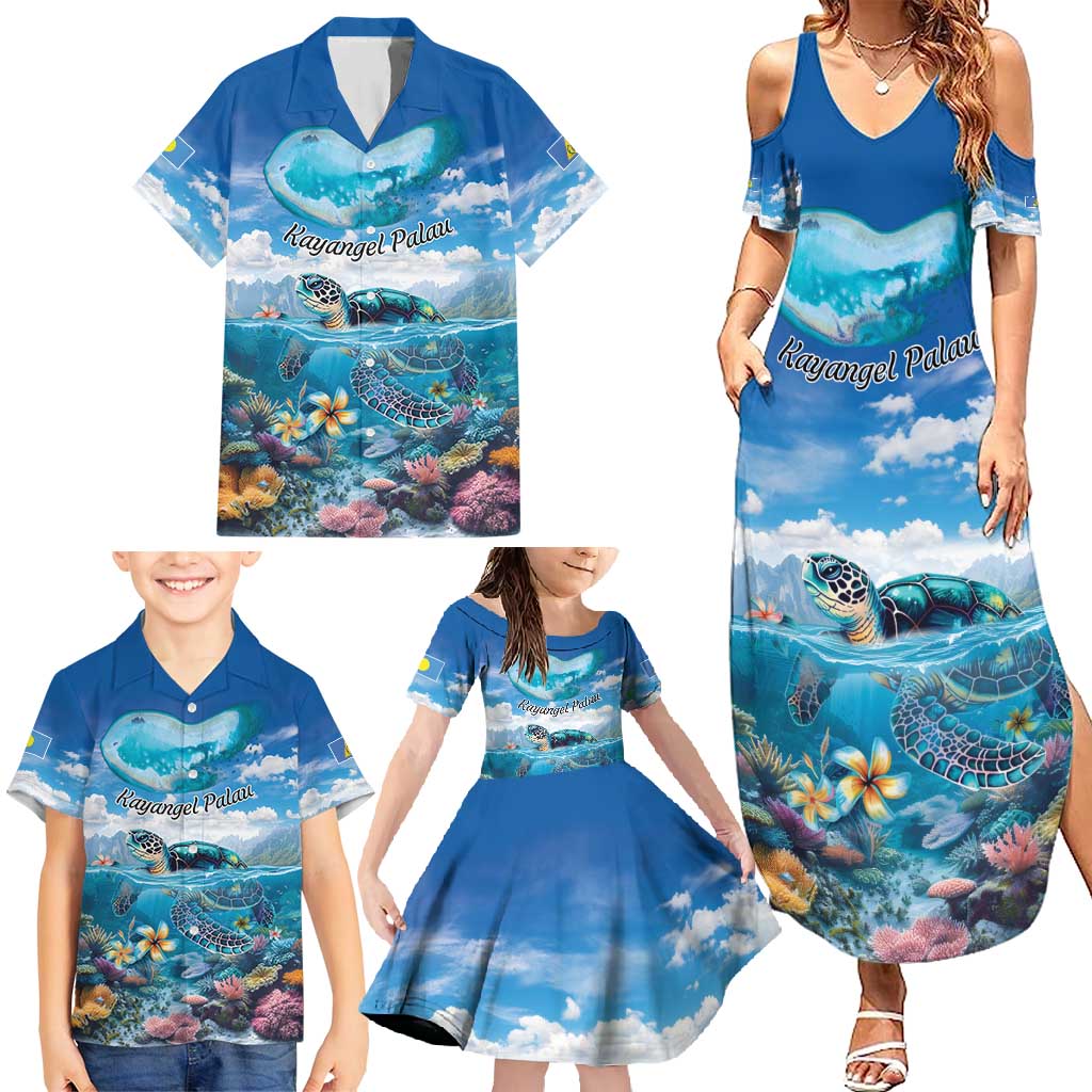 Personalised Palau Kayangel Atoll Family Matching Summer Maxi Dress and Hawaiian Shirt Turtle With Coral Reef Under Water LT9 - Polynesian Pride