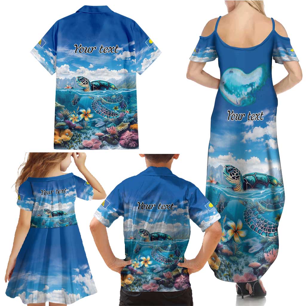 Personalised Palau Kayangel Atoll Family Matching Summer Maxi Dress and Hawaiian Shirt Turtle With Coral Reef Under Water LT9 - Polynesian Pride