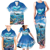 Personalised Palau Kayangel Atoll Family Matching Tank Maxi Dress and Hawaiian Shirt Turtle With Coral Reef Under Water LT9 - Polynesian Pride