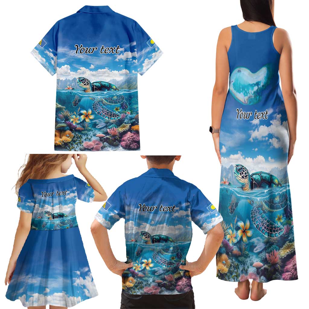 Personalised Palau Kayangel Atoll Family Matching Tank Maxi Dress and Hawaiian Shirt Turtle With Coral Reef Under Water LT9 - Polynesian Pride