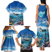 Personalised Palau Kayangel Atoll Family Matching Tank Maxi Dress and Hawaiian Shirt Turtle With Coral Reef Under Water LT9 - Polynesian Pride
