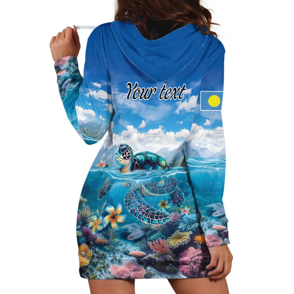 Personalised Palau Kayangel Atoll Hoodie Dress Turtle With Coral Reef Under Water LT9 - Polynesian Pride