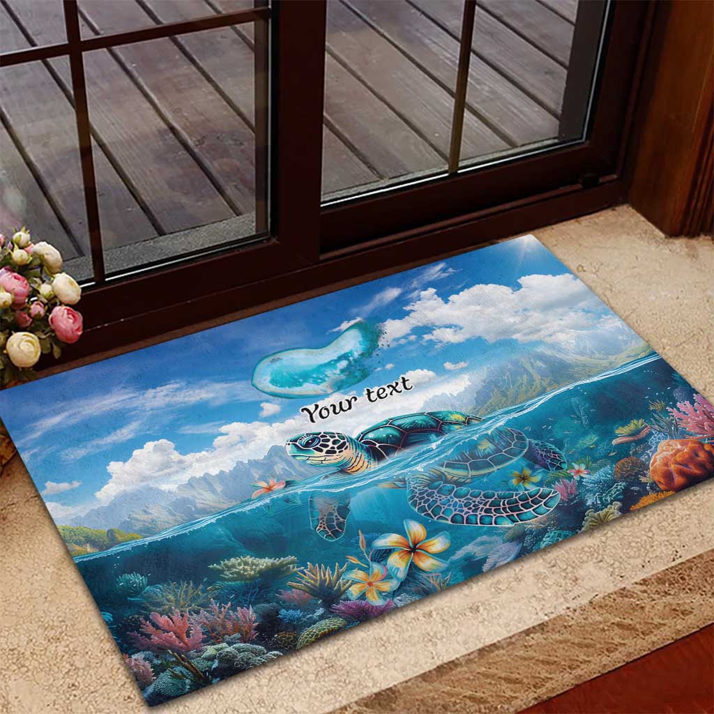 Personalised Palau Kayangel Atoll Rubber Doormat Turtle With Coral Reef Under Water
