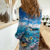 Personalised Palau Kayangel Atoll Women Casual Shirt Turtle With Coral Reef Under Water LT9 - Polynesian Pride