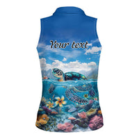 Personalised Palau Kayangel Atoll Women Sleeveless Polo Shirt Turtle With Coral Reef Under Water LT9 - Polynesian Pride