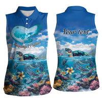 Personalised Palau Kayangel Atoll Women Sleeveless Polo Shirt Turtle With Coral Reef Under Water LT9 - Polynesian Pride