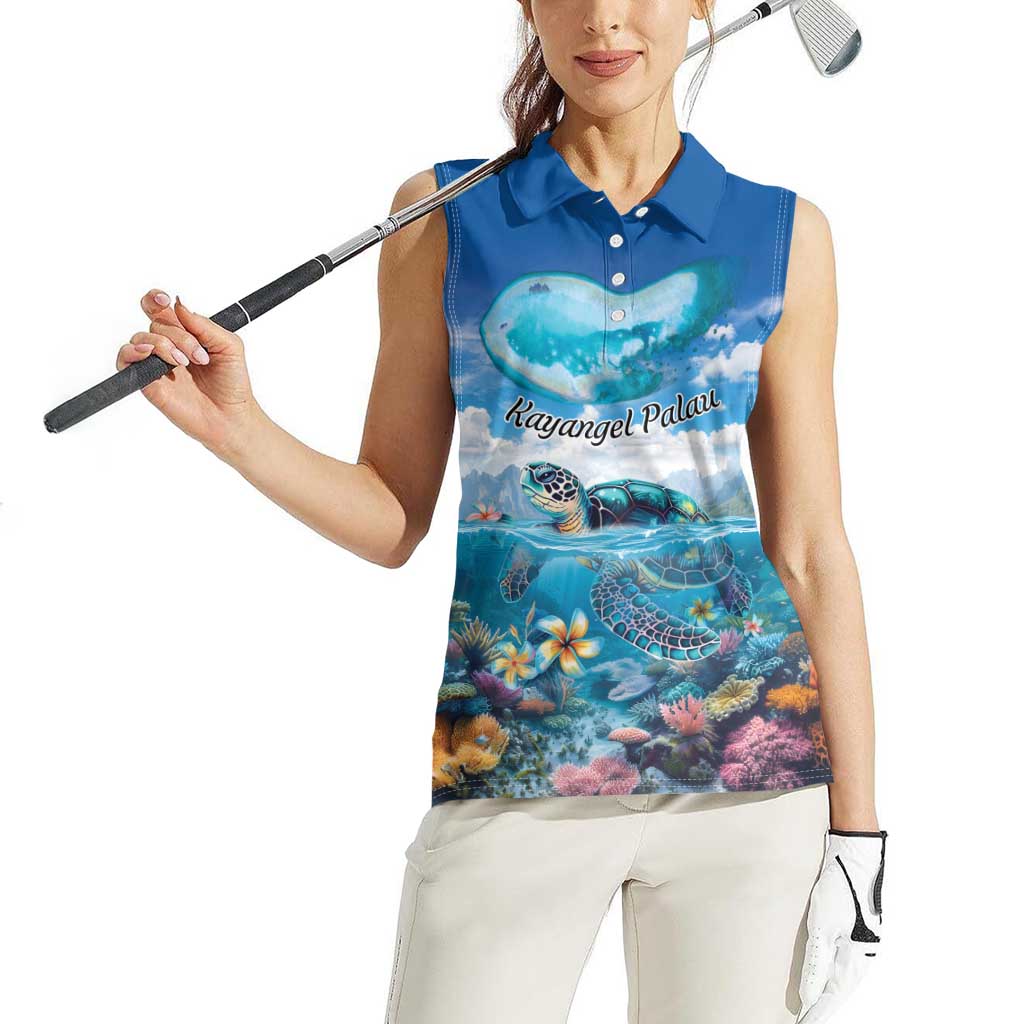 Personalised Palau Kayangel Atoll Women Sleeveless Polo Shirt Turtle With Coral Reef Under Water LT9 - Polynesian Pride