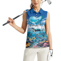 Personalised Palau Kayangel Atoll Women Sleeveless Polo Shirt Turtle With Coral Reef Under Water LT9 - Polynesian Pride