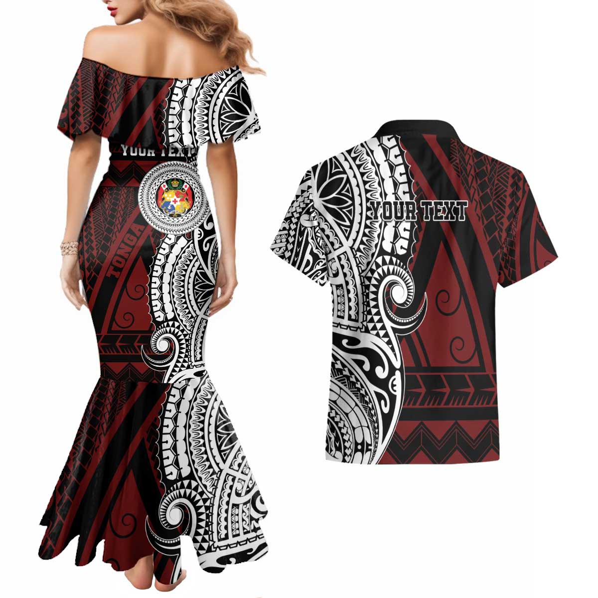 Personalised Tonga Constitution Day 1875 Couples Matching Mermaid Dress and Hawaiian Shirt Polynesian Tribal Tattoo LT9 - Polynesian Pride