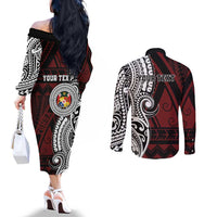 Personalised Tonga Constitution Day 1875 Couples Matching Off The Shoulder Long Sleeve Dress and Long Sleeve Button Shirt Polynesian Tribal Tattoo LT9 - Polynesian Pride
