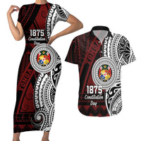 Personalised Tonga Constitution Day 1875 Couples Matching Short Sleeve Bodycon Dress and Hawaiian Shirt Polynesian Tribal Tattoo LT9 Red - Polynesian Pride