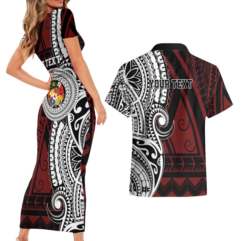 Personalised Tonga Constitution Day 1875 Couples Matching Short Sleeve Bodycon Dress and Hawaiian Shirt Polynesian Tribal Tattoo LT9 - Polynesian Pride