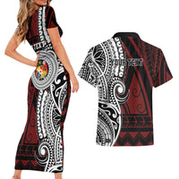 Personalised Tonga Constitution Day 1875 Couples Matching Short Sleeve Bodycon Dress and Hawaiian Shirt Polynesian Tribal Tattoo LT9 - Polynesian Pride