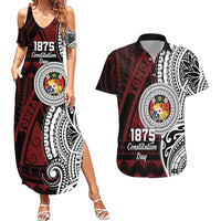 Personalised Tonga Constitution Day 1875 Couples Matching Summer Maxi Dress and Hawaiian Shirt Polynesian Tribal Tattoo LT9 Red - Polynesian Pride