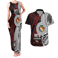 Personalised Tonga Constitution Day 1875 Couples Matching Tank Maxi Dress and Hawaiian Shirt Polynesian Tribal Tattoo LT9 Red - Polynesian Pride