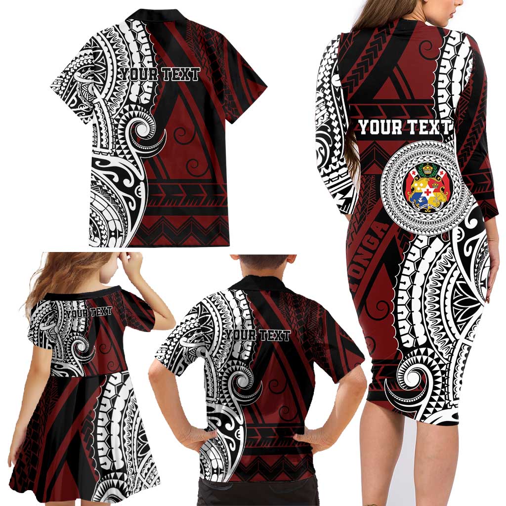 Personalised Tonga Constitution Day 1875 Family Matching Long Sleeve Bodycon Dress and Hawaiian Shirt Polynesian Tribal Tattoo LT9 - Polynesian Pride