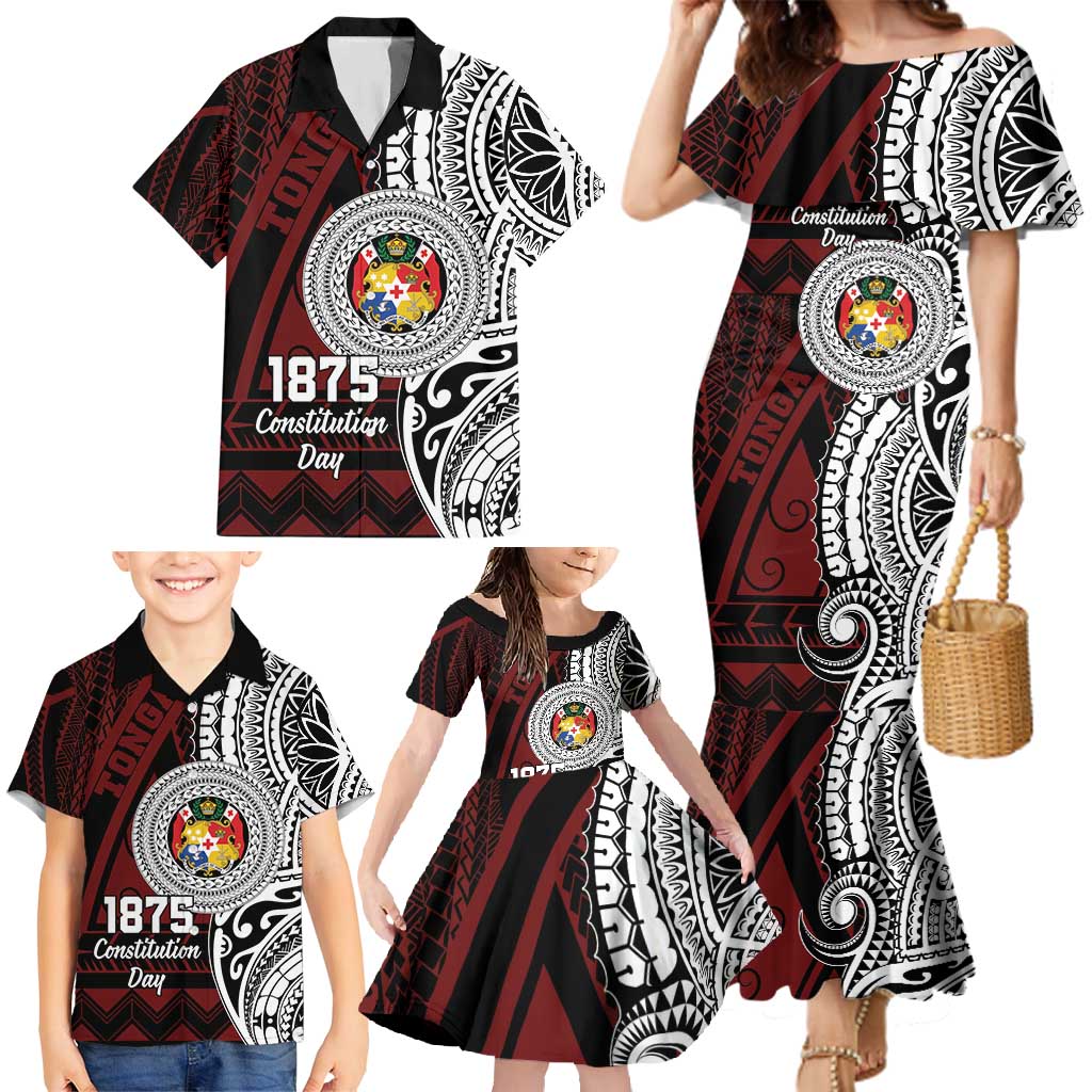 Personalised Tonga Constitution Day 1875 Family Matching Mermaid Dress and Hawaiian Shirt Polynesian Tribal Tattoo LT9 - Polynesian Pride