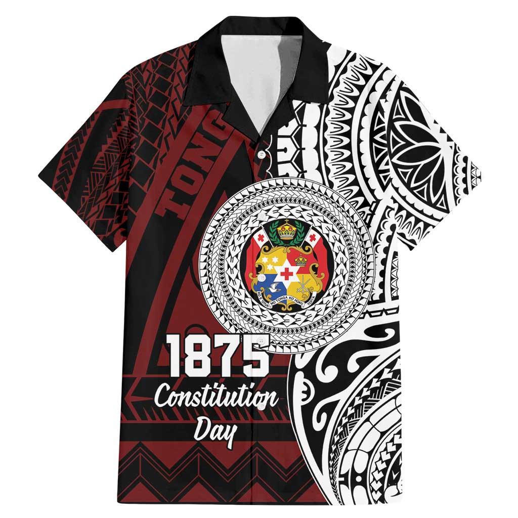 Personalised Tonga Constitution Day 1875 Family Matching Mermaid Dress and Hawaiian Shirt Polynesian Tribal Tattoo LT9 Dad's Shirt - Short Sleeve Red - Polynesian Pride